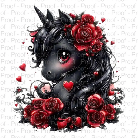 Beautiful Black & Red Unicorn-DTF Transfers for Garments – Stunning Apparel Designs for All Fabrics DTF Prints Style-Junction Custom Designs & Prints