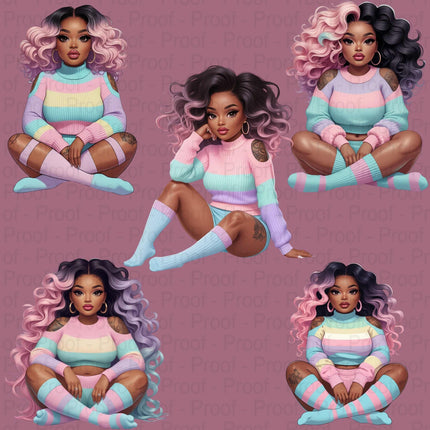 Pastel Candy Vibes PNG – 5 Black Girl Designs for Sublimation Digital File Style-Junction Custom Designs & Prints