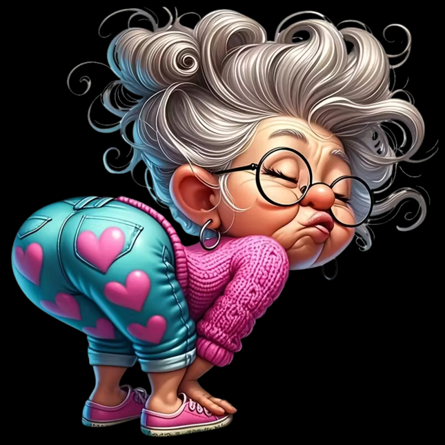 Funny Grandma Cartoon Eco Solvent Heat Transfer by Style Junction Custom Digital Designs, a unique, playful ready to press apparel graphic.