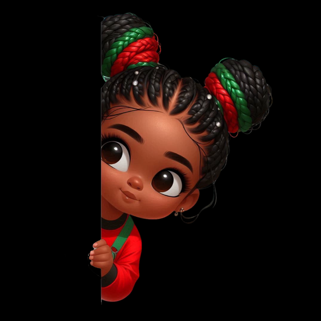 Peekaboo Girls #5 Heat Transfer by Style Junction Custom Digital Designs features a playful girl with colorful braided hair.