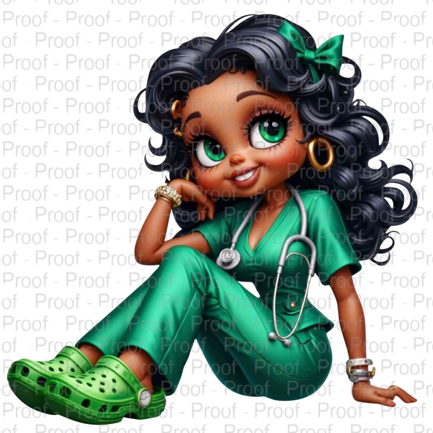 Chic Nurse Doll in Green Scrubs Betty Boop-Exclusive Image Vault Collection-4 Digital Files Digital File Style-Junction Custom Designs & Prints