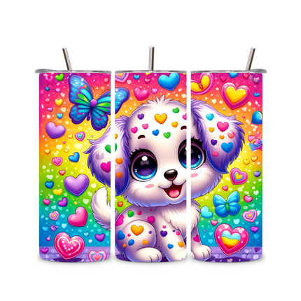 Rainbow Heart Puppy – 20oz Custom Skinny Tumbler 20oz Skinny Straight Tumbler Style Junction – Custom Digital Designs & Apparel
