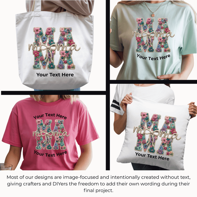 Floral Mama Tan Monogram 6-Pack Ready-to-Press DIY Bundle – 3 Eco-Solvent + 3 Sublimation Iron-on Heat Transfers with 4 Bonus 2-Inch Stickers