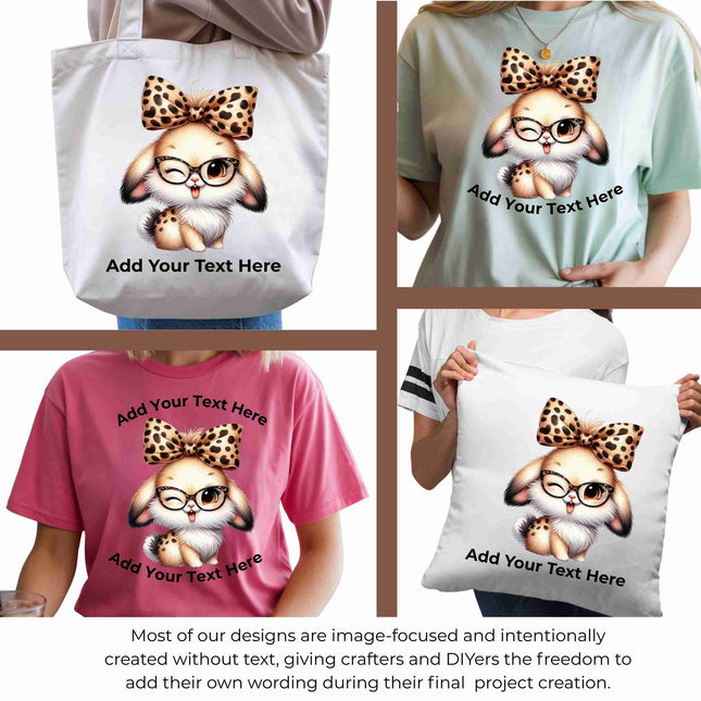 Leopard Bow Bunny Cutie 6-Pack DIY Bundle – 3 Eco-Solvent Iron-On Heat Transfers + 3 Sublimation Iron-On Heat Transfers, Ready to Press. Bonus: 4 Matching 2-Inch Stickers