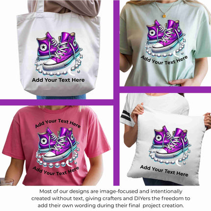 Orchid High-Tops 6-Pack DIY Bundle – 3 Eco-Solvent Iron-On Heat Transfers + 3 Sublimation Iron-On Heat Transfers, Ready to Press. Bonus: 4 Matching 2-Inch Stickers