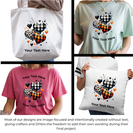 Rustic Rebel Hearts 6-Pack Ready-to-Press DIY Bundle – 3 Eco-Solvent + 3 Sublimation Iron-on Heat Transfers with 4 Bonus 2-Inch Stickers