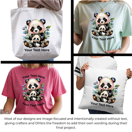 Mama Panda 6-Pack Crafter’s & DIY Bundle – 3 Eco-Solvent + 3 Sublimation Ready-to-Press Iron-On Heat Transfers for T-Shirts, Tote Bags & More, + Bonus 4 Matching 2-Inch Stickers