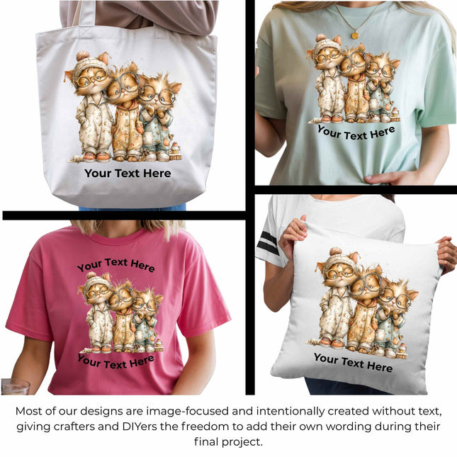 The Whisker Scholars 6-Pack Crafter’s & DIY Bundle – 3 Eco-Solvent + 3 Sublimation Ready-to-Press Iron-On Heat Transfers for T-Shirts, Tote Bags & More, + Bonus 4 Matching 2-Inch Stickers