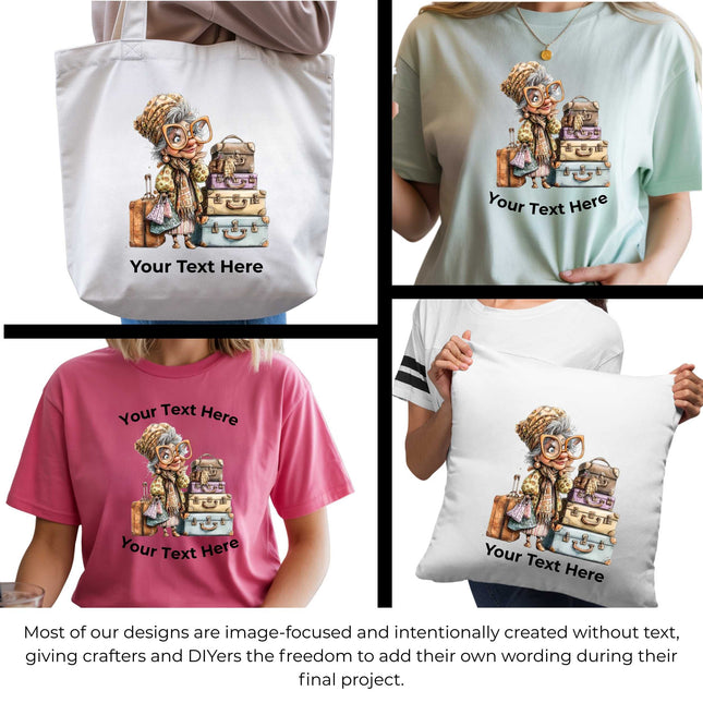 Vintage Travel Queen 6-Pack Ready-to-Press DIY Bundle – 3 Eco-Solvent + 3 Sublimation Heat Transfers with 4 Bonus 2-Inch Stickers