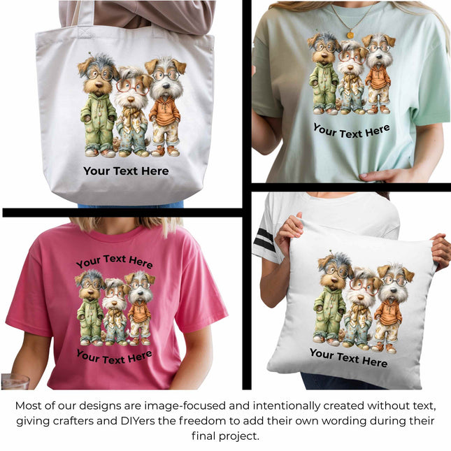 The Nerdy Paw Pack 6-Pack Crafter’s & DIY Bundle – 3 Eco-Solvent + 3 Sublimation Ready-to-Press Iron-On Heat Transfers for T-Shirts, Tote Bags & More, + Bonus 4 Matching 2-Inch Stickers