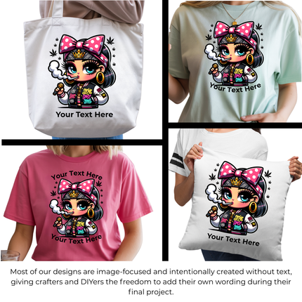 Crowned Smoke Queen 6-Pack Crafter’s & DIY Bundle – 3 Eco-Solvent + 3 Sublimation Ready-to-Press Iron-On Heat Transfers for T-Shirts, Tote Bags & More, + Bonus 4 Matching 2-Inch Stickers