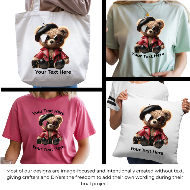 Haute Rebel Teddy 6-Pack Ready-to-Press DIY Bundle – 3 Eco-Solvent + 3 Sublimation Iron-on Heat Transfers with 4 Bonus 2-Inch Stickers