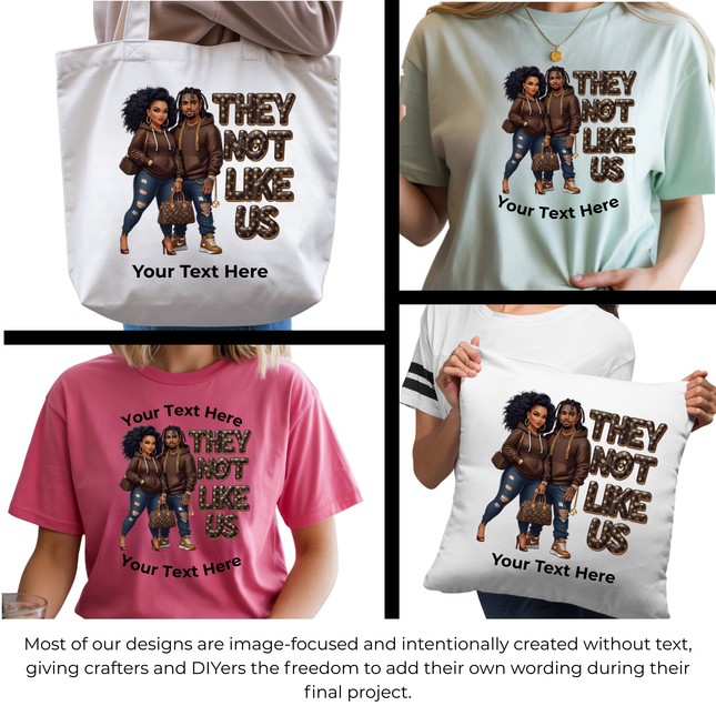 They Not Like Us 3 Eco-Solvent Iron-On Heat Transfers + 3 Sublimation Iron-On Heat Transfers, Ready to Press. Bonus: 4 Matching 2-Inch Stickers