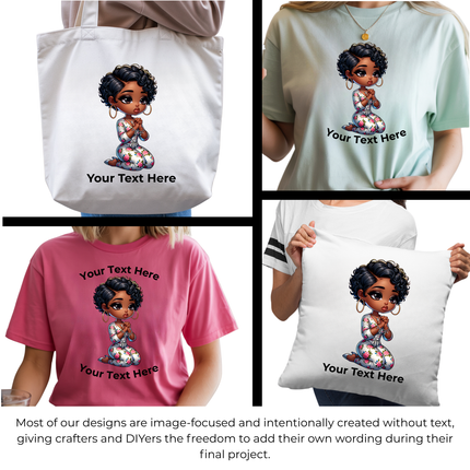 Prayer Blossom Cutie  6-Pack Crafter’s & DIY Bundle – 3 Eco-Solvent + 3 Sublimation Ready-to-Press Iron-On Heat Transfers for T-Shirts, Tote Bags & More, + Bonus 4 Matching 2-Inch Stickers