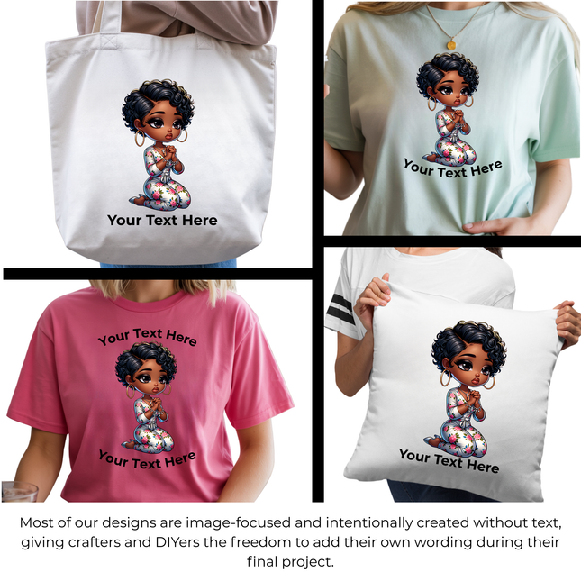 Prayer Blossom Cutie  6-Pack Crafter’s & DIY Bundle – 3 Eco-Solvent + 3 Sublimation Ready-to-Press Iron-On Heat Transfers for T-Shirts, Tote Bags & More, + Bonus 4 Matching 2-Inch Stickers