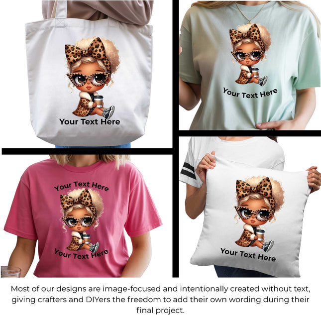 Leopard Luxe Latte 6-Pack Crafter’s & DIY Bundle – 3 Eco-Solvent + 3 Sublimation Ready-to-Press Iron-On Heat Transfers for T-Shirts, Tote Bags & More, + Bonus 4 Matching 2-Inch Stickers