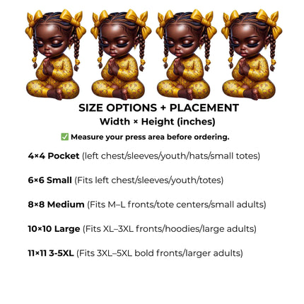 Little Prayer Princess 6-Pack Bundle – 3 Eco-Solvent + 3 Sublimation Iron on Transfers - Ready to Press (Iron on Transfers Only)