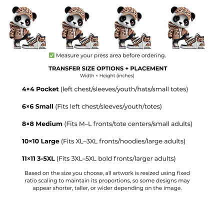 Streetwear Panda 6-Pack Crafter’s & DIY Bundle – 3 Eco-Solvent + 3 Sublimation Iron-On Heat Transfers, Ready to Press, for T-Shirts & More (Includes 4 Bonus Matching 2” inch Stickers).