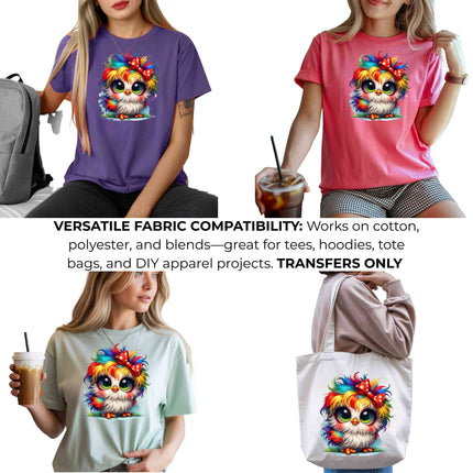 Rainbow Puff Chick Heat Transfers 3-Pack, Ready to Press, Vibrant Long-Lasting Prints (Iron-On Transfers Only)