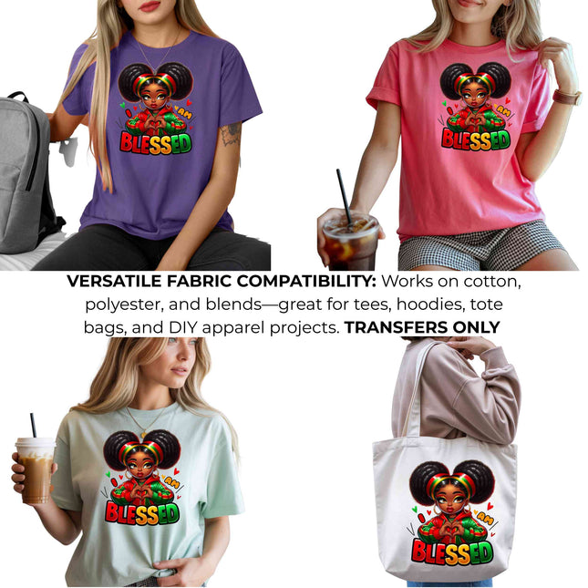 I Am Blessed Heat Transfers 3-Pack, Ready to Press, Vibrant Long-Lasting Prints (Iron-On Transfers Only)