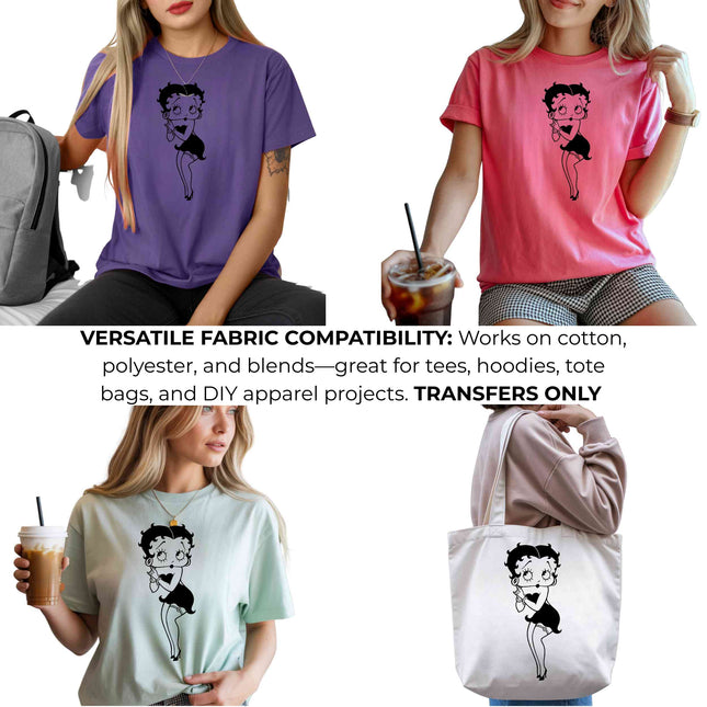 Retro Cartoon Character Girl Heat Transfers 3-Pack, Ready to Press, Vibrant Long-Lasting Prints (Iron-On Transfers Only)