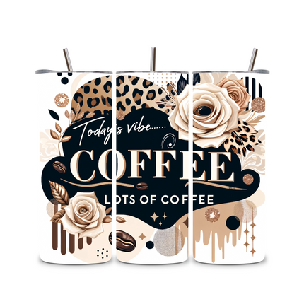 Today’s Vibe Coffee 20oz Custom Tumbler – Leopard & Roses 20oz Skinny Straight Tumbler Style Junction – Custom Digital Designs & Apparel
