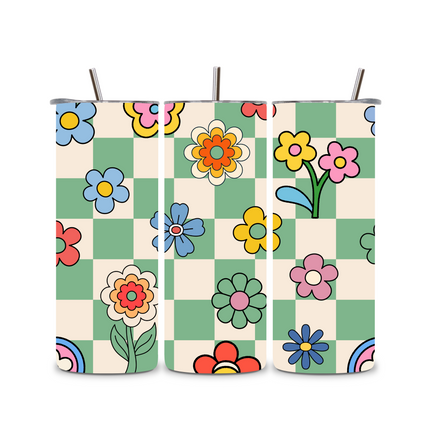 Custom Retro Checkered Floral 20oz Skinny Straight Tumbler 20oz Skinny Straight Tumbler Style Junction – Custom Digital Designs & Apparel