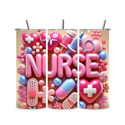 Nurse Life 20oz Custom Skinny Tumbler – Pink Medical Art 20oz Skinny Straight Tumbler Style Junction – Custom Digital Designs & Apparel