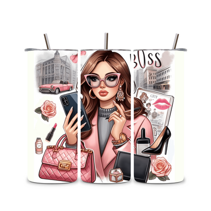 Boss Babe Pink Chic – Custom 20oz Skinny Straight Tumbler 20oz Skinny Straight Tumbler Style Junction – Custom Digital Designs & Apparel