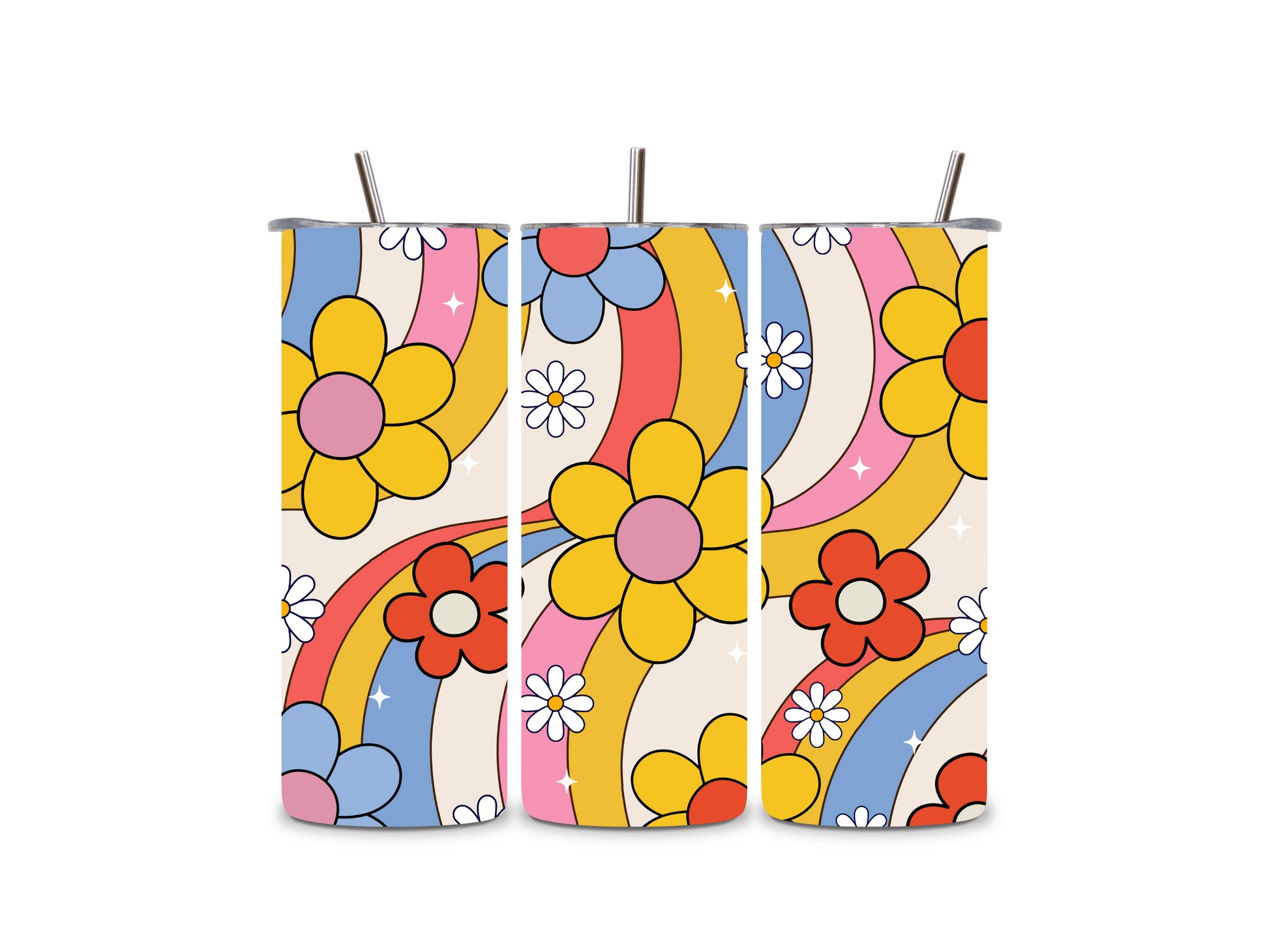 Retro Flower Power – Custom 20oz Skinny Straight Tumbler 20oz Skinny Straight Tumbler Style Junction – Custom Digital Designs & Apparel