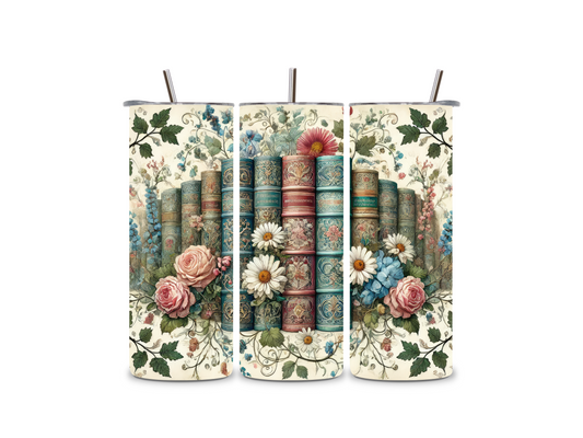 Floral Book Stack for Book Lovers-Custom 20oz Tumbler