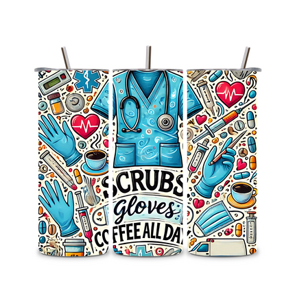 Custom 20oz Tumbler – Scrubs, Gloves & Coffee Nurse Vibe 20oz Skinny Straight Tumbler Style Junction – Custom Digital Designs & Apparel