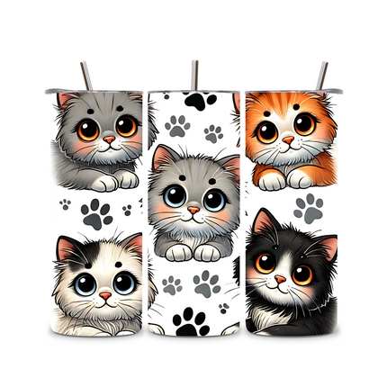 Cute Kittens & Paw Print Vibes-Custom 20oz Skinny Tumbler 20oz Skinny Straight Tumbler Style Junction – Custom Digital Designs & Apparel