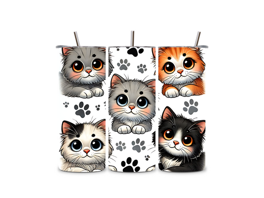 Cute Kittens & Paw Print Vibes-Custom 20oz Skinny Tumbler