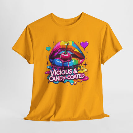 Graphic Tee — Vicious & Candy-Coated Rainbow Lips Cherry Design