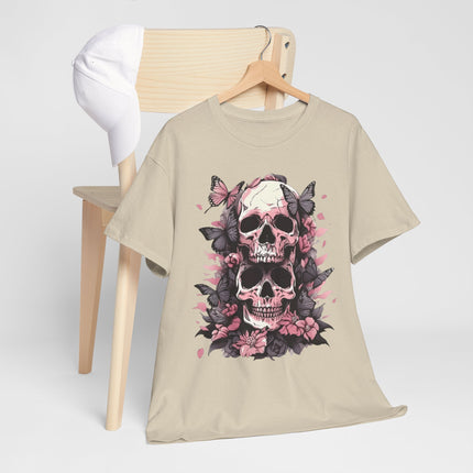 Skull & Pink Roses Tee - Gothic Floral Skull T-Shirt