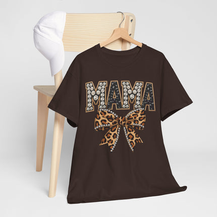 Mama Leopard Bow T-Shirt – Rhinestone Lettering Mother's Day Tee