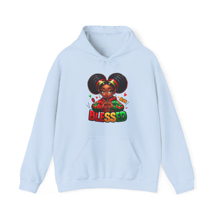 Blessed Afro Girl Hoodie — Cute Rasta-Inspired 'Blessed' Pullover for Black Girls & Teens