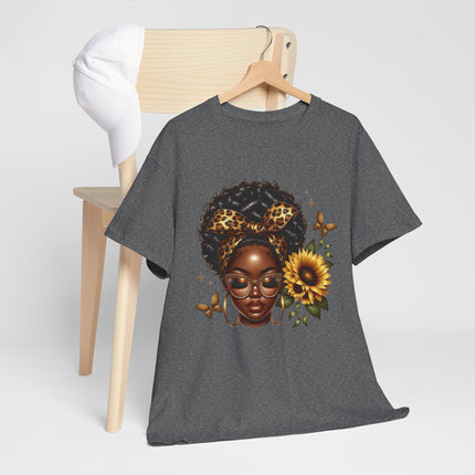 Afro Sunflower Tee — Black Woman Headwrap Graphic T-Shirt
