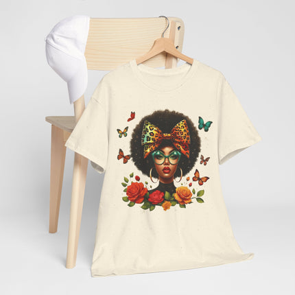 Afro Butterfly Floral Tee — Retro Afro Girl Graphic T-Shirt