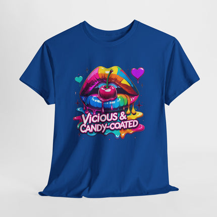 Graphic Tee — Vicious & Candy-Coated Rainbow Lips Cherry Design