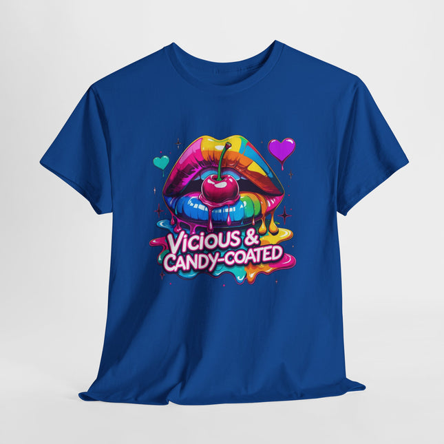 Graphic Tee — Vicious & Candy-Coated Rainbow Lips Cherry Design