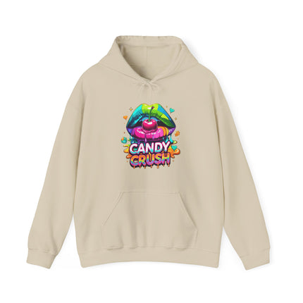 Candy Crush Graphic Hoodie — Colorful Lip & Heart Candy Design