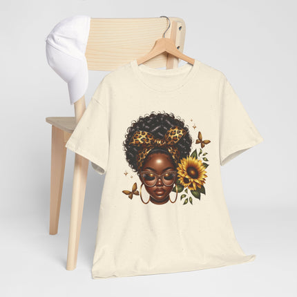 Afro Sunflower Tee — Black Woman Headwrap Graphic T-Shirt