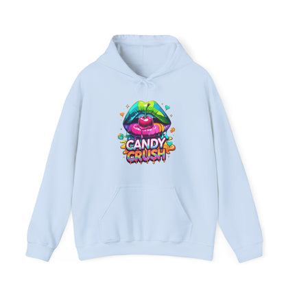 Candy Crush Graphic Hoodie — Colorful Lip & Heart Candy Design
