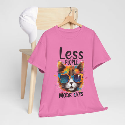 Less People More Cats T‑Shirt — Cool Sunglasses Cat Graphic Tee for Cat Lovers