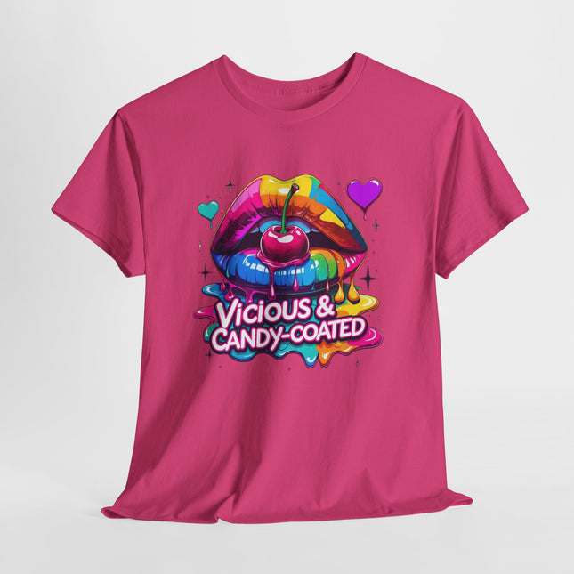 Graphic Tee — Vicious & Candy-Coated Rainbow Lips Cherry Design