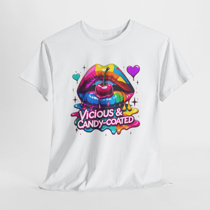 Graphic Tee — Vicious & Candy-Coated Rainbow Lips Cherry Design