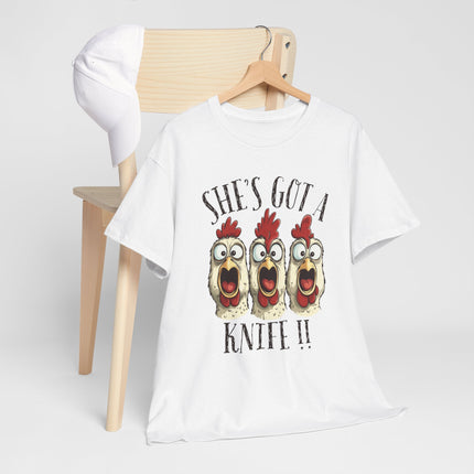 She's Got a Knife T-Shirt — Funny Chicken Graphic Tee