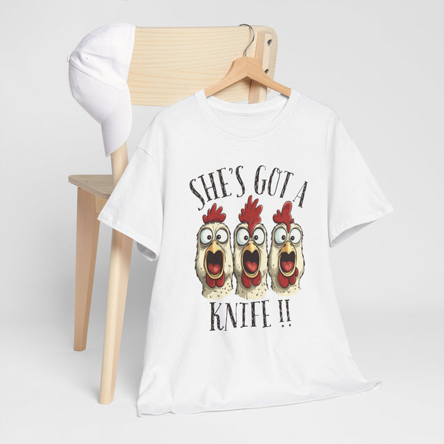 She's Got a Knife T-Shirt — Funny Chicken Graphic Tee